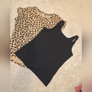Old Navy Leopard Print and Black Tee Set